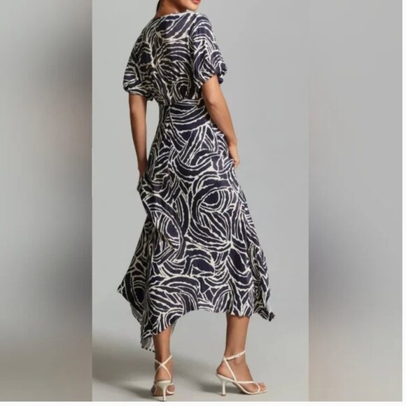 Anthropologie Short-Sleeve V-Neck Button-Front Midi Dress Navy Blue size 18W - Picture 2 of 7